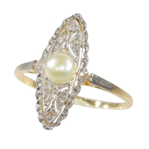 Deco Meets Edwardian: Vintage 1920 s Pearl and Diamond Ring